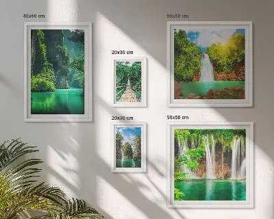 Set de 5 cuadros para salón con diseño de cascadas tropicales y naturaleza verde