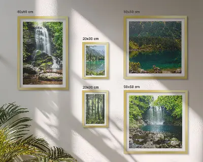 Conjunto de cuadros decorativos con paisajes de cascadas y naturaleza forestal