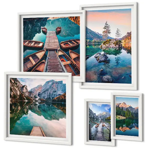 Set de 5 cuadros para salón con diseño de paisaje pintoresco de lagos de montaña