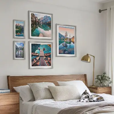 Set de 5 cuadros para salón con diseño de paisaje pintoresco de lagos de montaña
