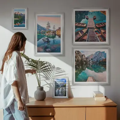 Set de 5 cuadros para salón con diseño de paisaje pintoresco de lagos de montaña
