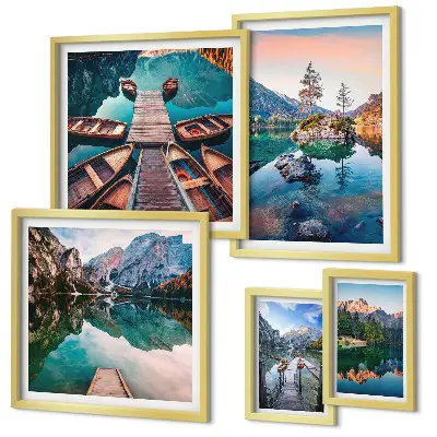 Set de 5 cuadros para salón con diseño de paisaje pintoresco de lagos de montaña
