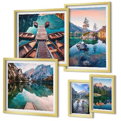 Set de 5 cuadros para salón Paisaje pintoresco de lagos de montaña