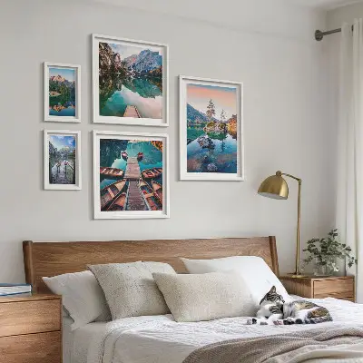 Set de 5 cuadros para salón con diseño de paisaje pintoresco de lagos de montaña