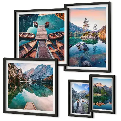Set de 5 cuadros para salón con diseño de paisaje pintoresco de lagos de montaña