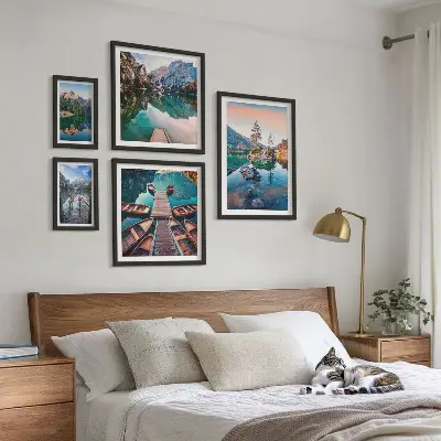 Set de 5 cuadros para salón con diseño de paisaje pintoresco de lagos de montaña