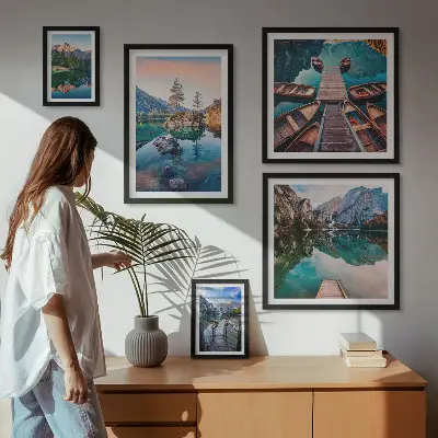 Set de 5 cuadros para salón con diseño de paisaje pintoresco de lagos de montaña
