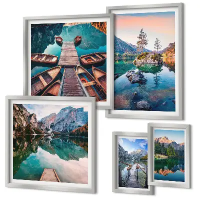 Set de 5 cuadros para salón con diseño de paisaje pintoresco de lagos de montaña