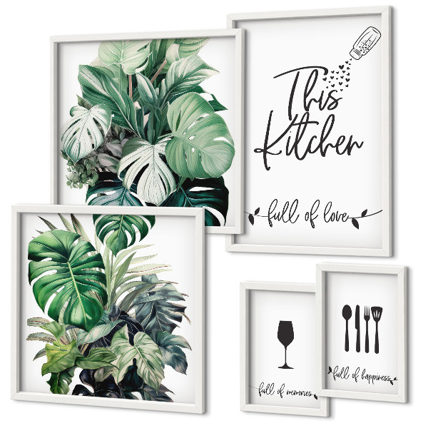 Pared galería de arte eslóganes positivos sobre plantas de cocina