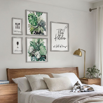 Pared galería de arte eslóganes positivos sobre plantas de cocina