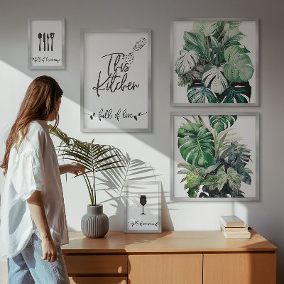 Pared galería de arte eslóganes positivos sobre plantas de cocina