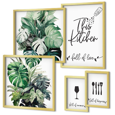 Pared galería de arte eslóganes positivos sobre plantas de cocina