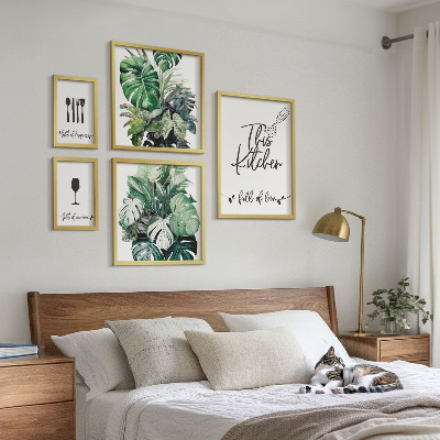 Pared galería de arte eslóganes positivos sobre plantas de cocina
