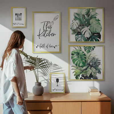 Pared galería de arte eslóganes positivos sobre plantas de cocina