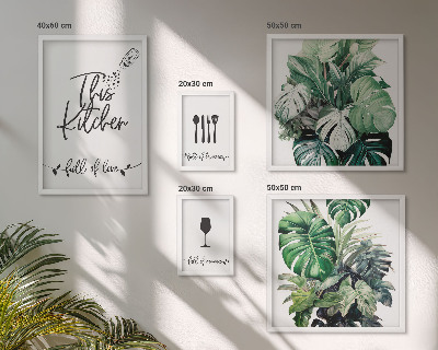 Pared galería de arte eslóganes positivos sobre plantas de cocina