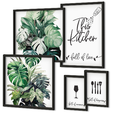 Pared galería de arte eslóganes positivos sobre plantas de cocina