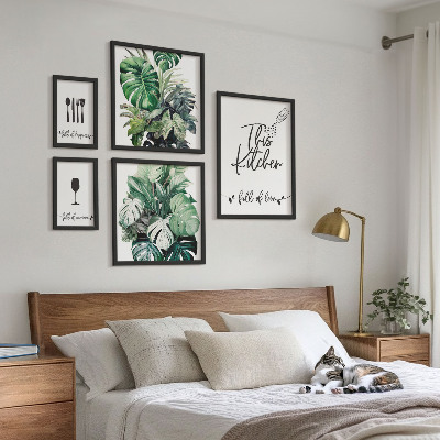 Pared galería de arte eslóganes positivos sobre plantas de cocina