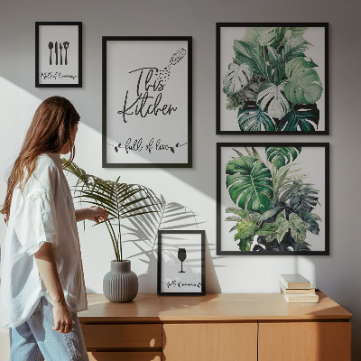Pared galería de arte eslóganes positivos sobre plantas de cocina