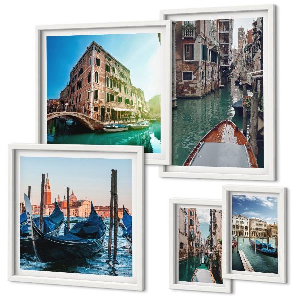 Set de 5 cuadros para salón El encanto de las góndolas y los canales de Venecia