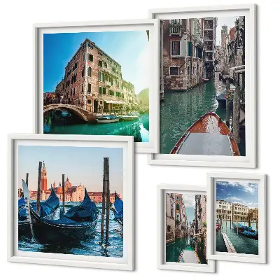 Set de 5 cuadros para salón con el encanto de las góndolas y los canales de Venecia