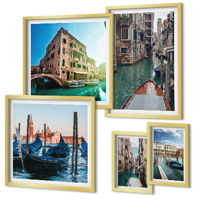 Set de 5 cuadros para salón El encanto de las góndolas y los canales de Venecia