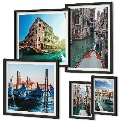 Set de 5 cuadros para salón con el encanto de las góndolas y los canales de Venecia