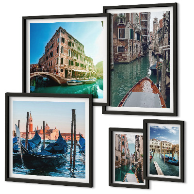 Set de 5 cuadros para salón El encanto de las góndolas y los canales de Venecia