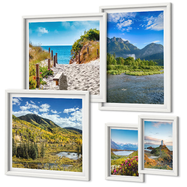 Conjunto de cuadros decorativos Paisajes de montañas y playas