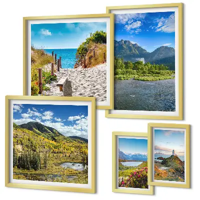 Conjunto de cuadros decorativos con paisajes de montañas y playas