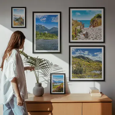 Conjunto de cuadros decorativos con paisajes de montañas y playas