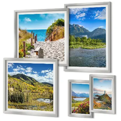 Conjunto de cuadros decorativos con paisajes de montañas y playas