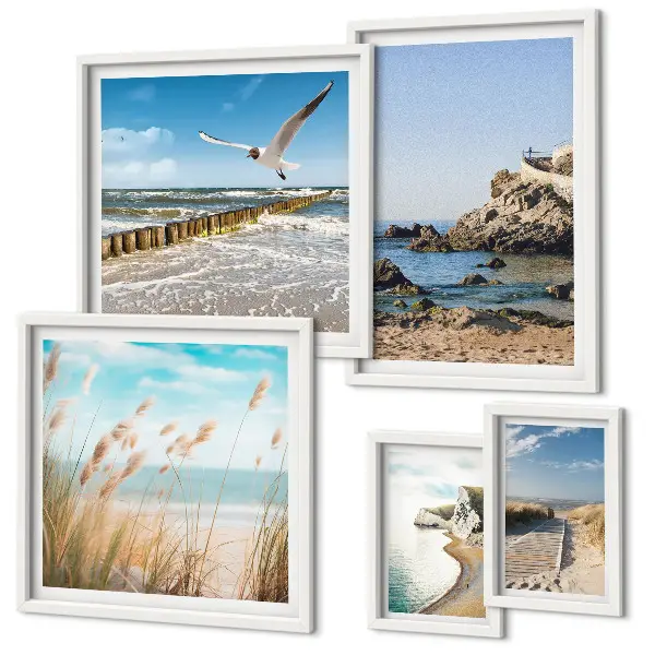 Set de 5 cuadros para salón con diseño de paisajes de playas costeras