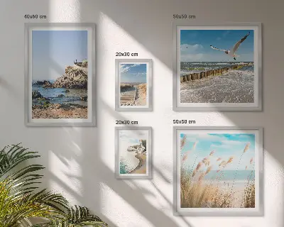 Set de 5 cuadros para salón con diseño de paisajes de playas costeras