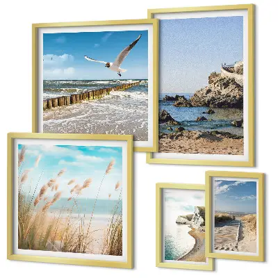 Set de 5 cuadros para salón con diseño de paisajes de playas costeras