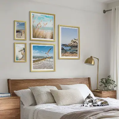 Set de 5 cuadros para salón con diseño de paisajes de playas costeras