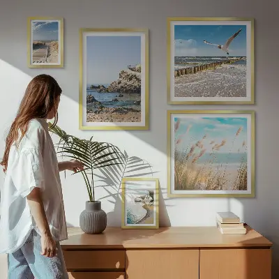 Set de 5 cuadros para salón con diseño de paisajes de playas costeras