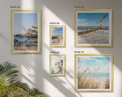 Set de 5 cuadros para salón con diseño de paisajes de playas costeras