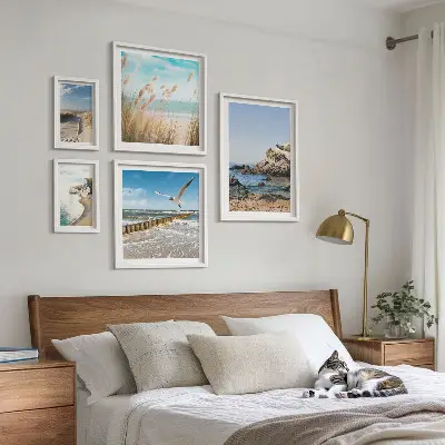 Set de 5 cuadros para salón con diseño de paisajes de playas costeras