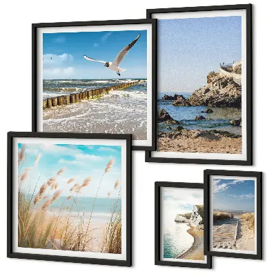 Set de 5 cuadros para salón con diseño de paisajes de playas costeras