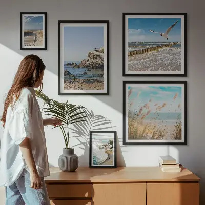 Set de 5 cuadros para salón con diseño de paisajes de playas costeras