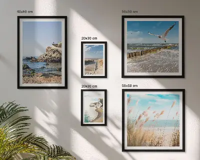 Set de 5 cuadros para salón con diseño de paisajes de playas costeras