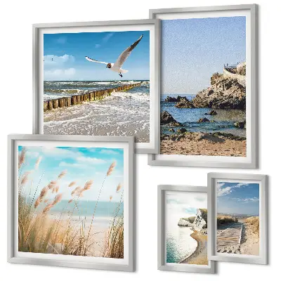 Set de 5 cuadros para salón con diseño de paisajes de playas costeras