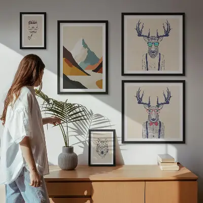 Galería de pared con retratos de animales de estilo artístico
