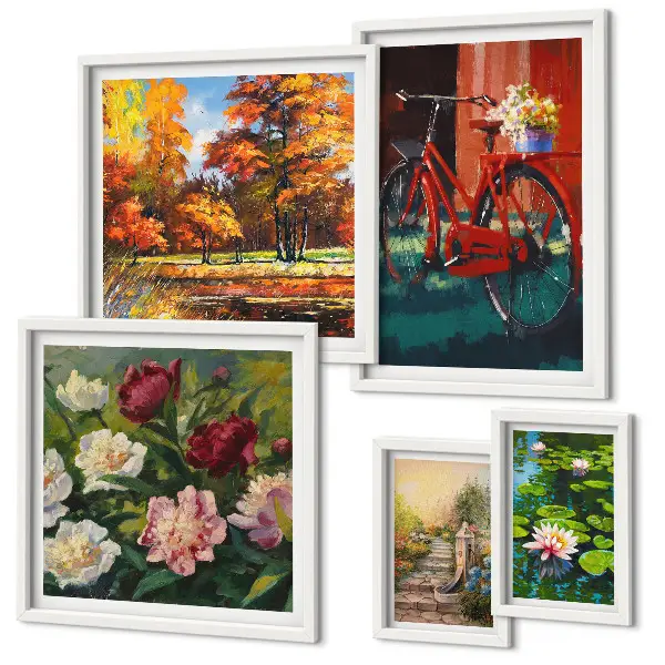 Conjunto de cuadros decorativos con diseño de bicicletas con flores