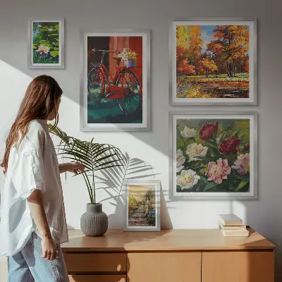 Conjunto de cuadros decorativos con diseño de bicicletas con flores