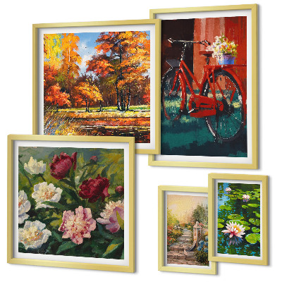 Conjunto de cuadros decorativos Bicicletas de flores pintorescas