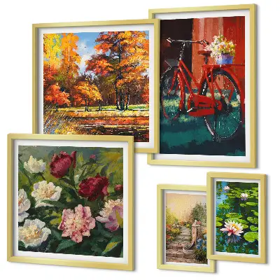 Conjunto de cuadros decorativos con diseño de bicicletas con flores