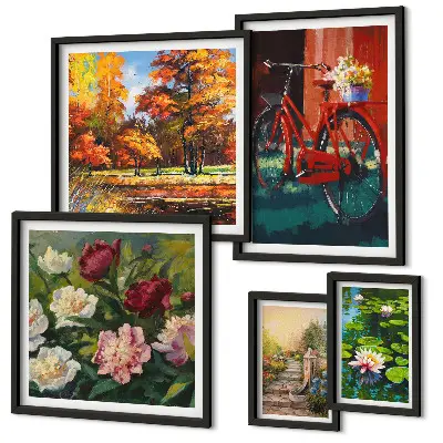 Conjunto de cuadros decorativos con diseño de bicicletas con flores