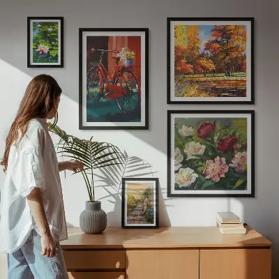 Conjunto de cuadros decorativos con diseño de bicicletas con flores