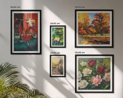 Conjunto de cuadros decorativos con diseño de bicicletas con flores